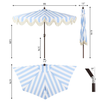 Beverly 9 ft. Designer Classic Scalloped Fringe Half Market Patio Umbrella